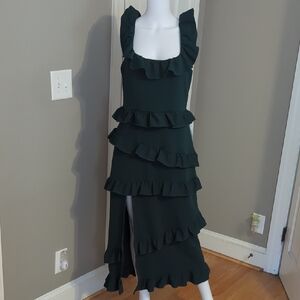 Show Me Your MuMu Dark Green Ruffle High Low Dress